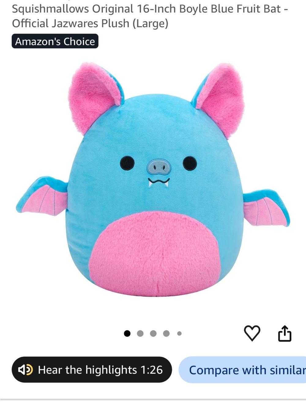 Squishmallows Boyle Blue and Pink Fruit Bat Plush - Soft Kids Toy 16 inch